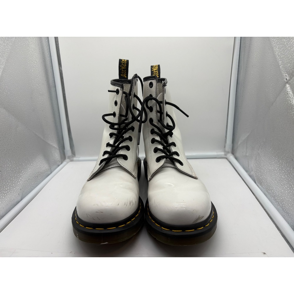 Dr. Martens 1460 White Leather Boots 8-Eye Lace Up Combat Shoes Womens Size 9